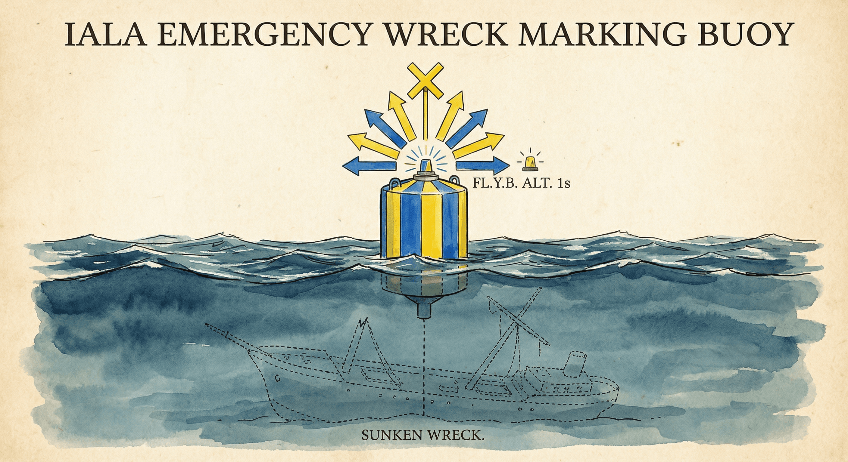 Emergency wreck marking buoy maritime navigation diagram