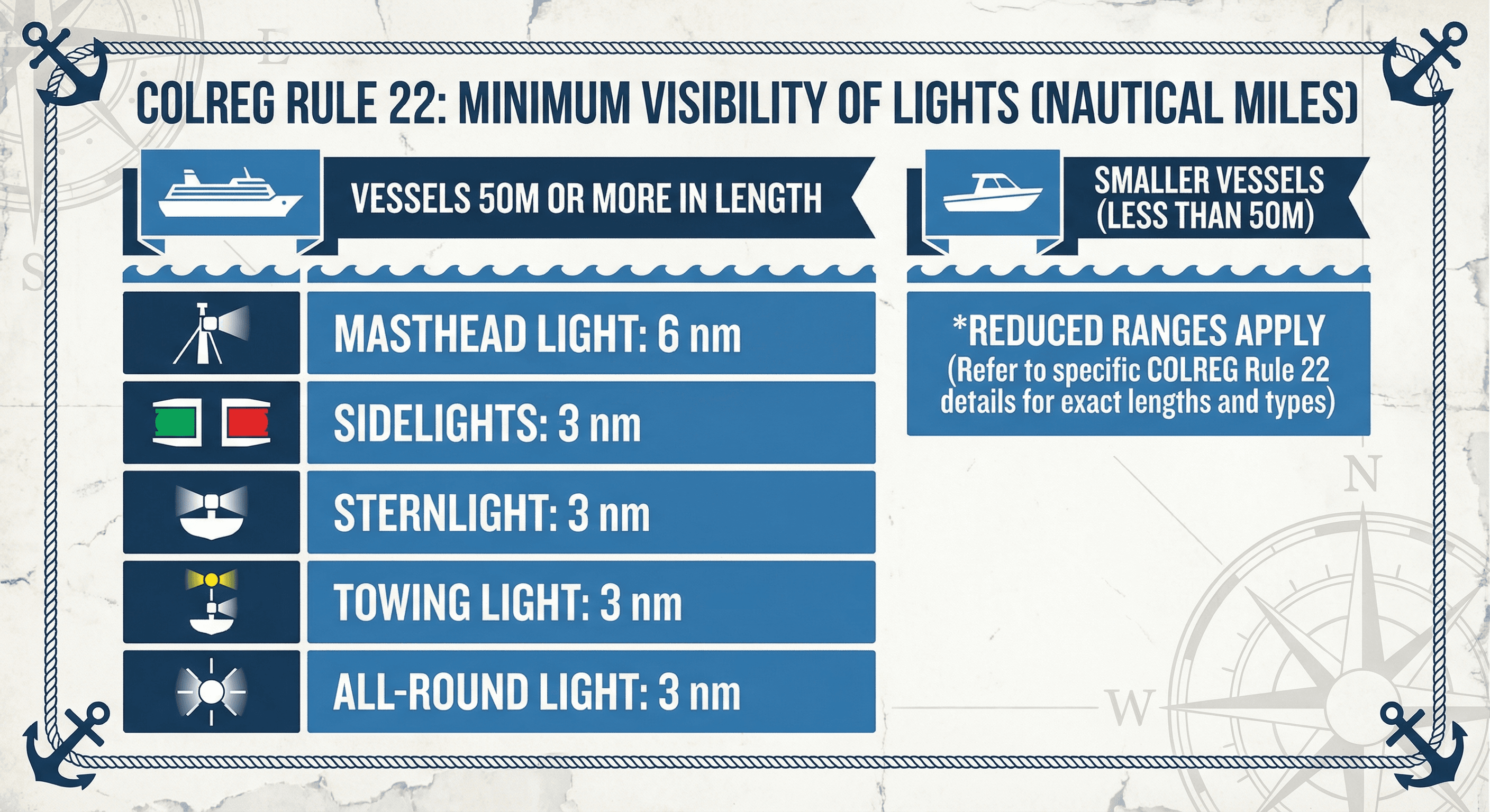 Alcance de las luces maritime navigation diagram