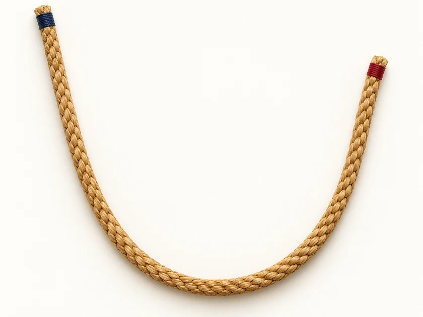 An open bight in one rope. The long standing part is on the left; the short working end is on the right.